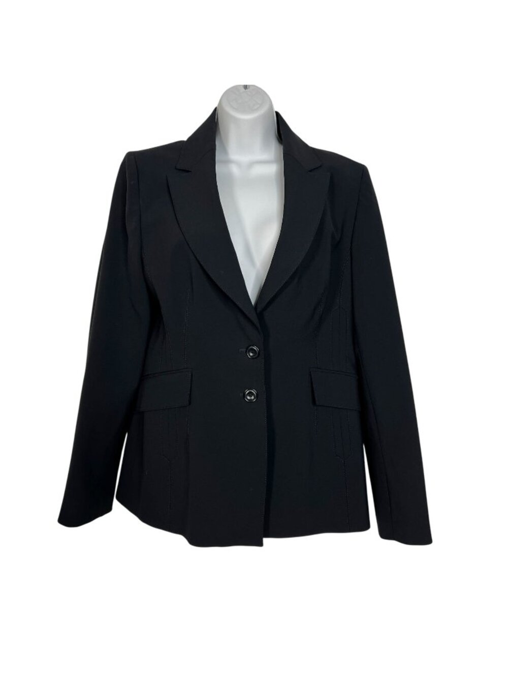 Karen Millen Wool Blend Tailored Blazer Single Breasted Flap Pockets Black US 10